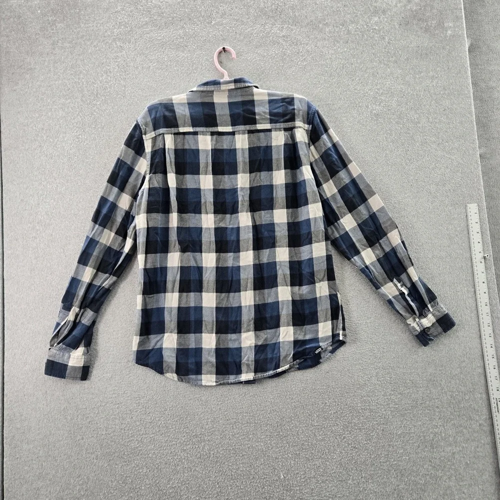 Vans Men Button Up Shirt L Blue Plaid Long Sleeve Skate Flannel‎